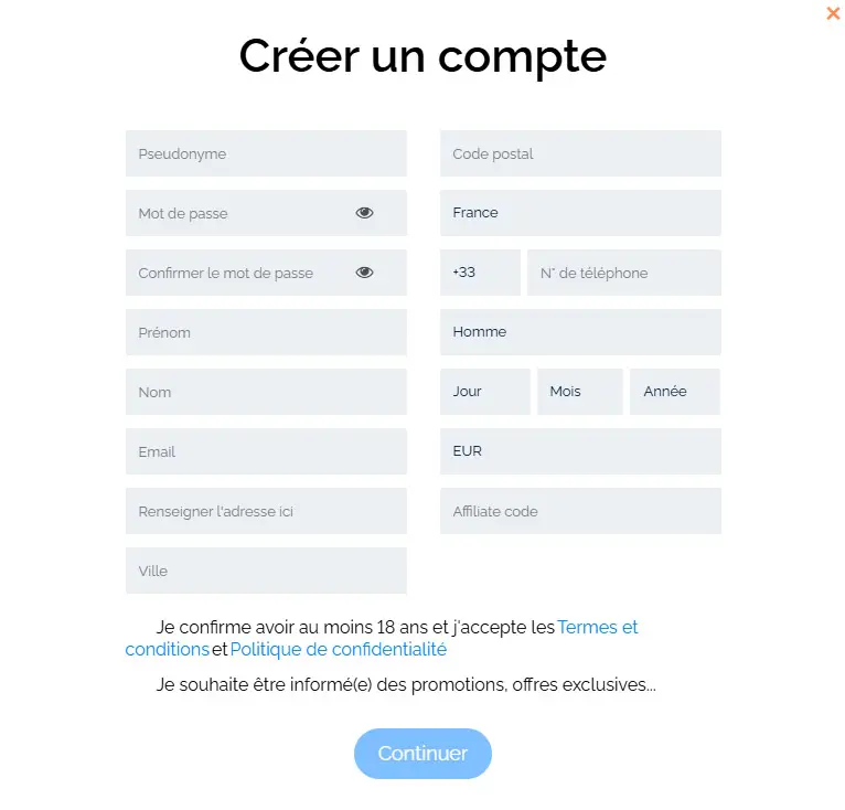1xBet Casino registration process